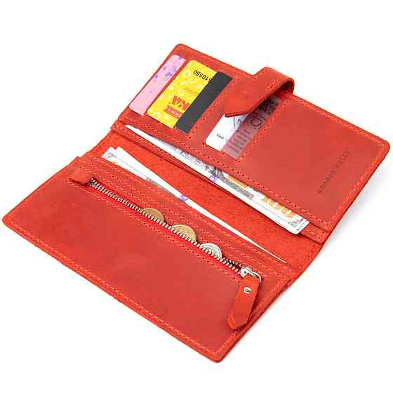 Кожаное винтажное женское портмоне GRANDE PELLE 11470 Красный Киев