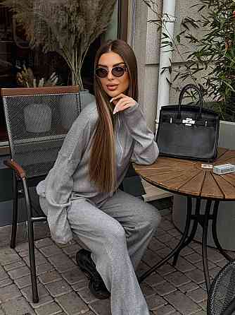 Жіночий стильний повсякденний костюм турецький ангора рубчик Сірий, 40/42 Одеса