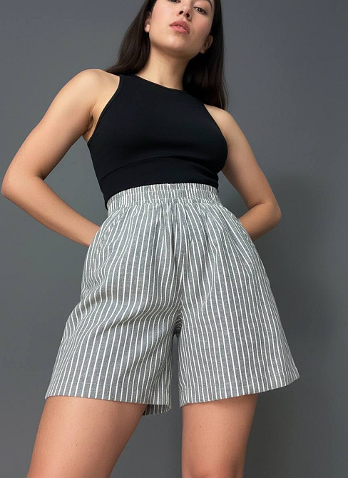 Шорты женские A-NIUSHOW 30129 в полоску хлопчатобумажные на резинке мом серые, серый, S Киев - изображение 1