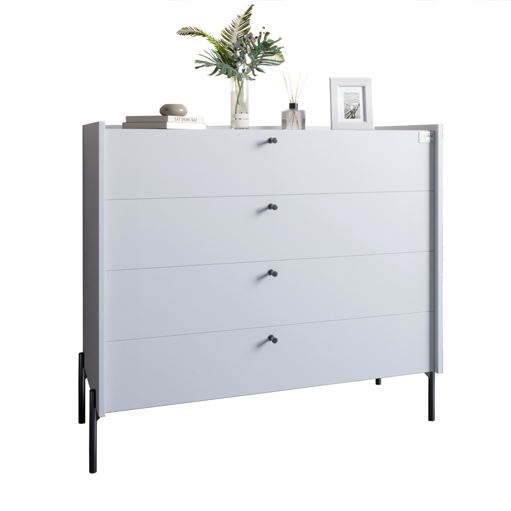 Комод с 4 ящиками LION Wood с черными ножками 100х90х45 см Нимфея Альба (белый) (LION-042983) ТОП Львов - изображение 2