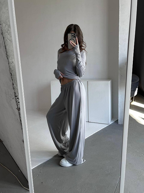 Жіночий базовий прогулянковий костюм-двійка: лонгслів і штани турецька віскоза Сірий, 48/50 Одеса - фото 8