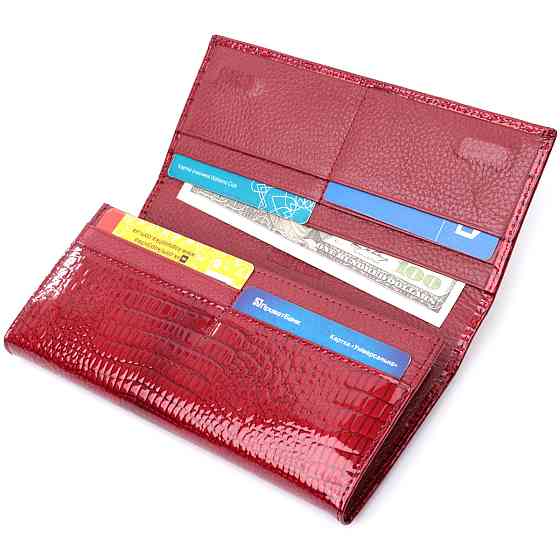 Лакований жіночий гаманець з фактурою під рептилію з натуральної шкіри ST Leather 22717 Червоний Київ