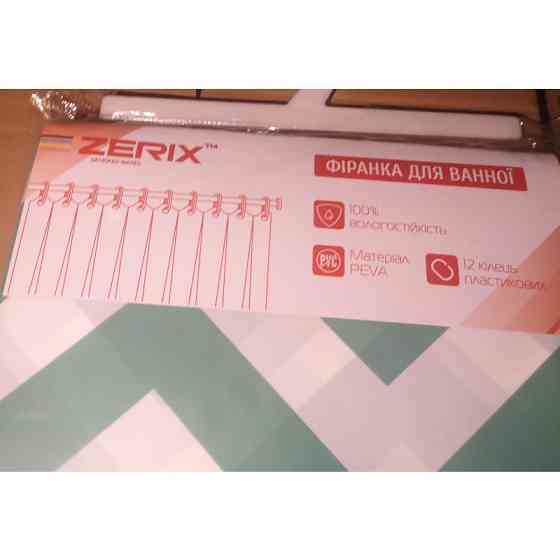 Шторка-фиранка для ванной Zerix SCP-015-180x200 из PEVA (полиэтиленвинилацетата) удлиненная (