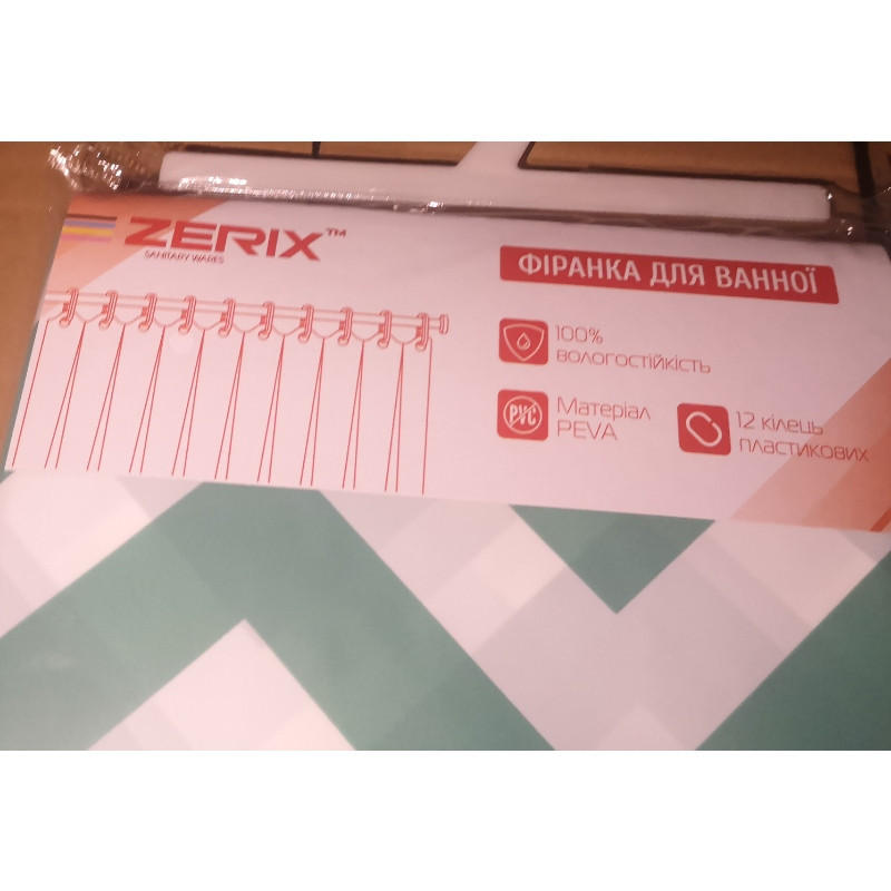 Шторка-фиранка для ванной Zerix SCP-015-180x200 из PEVA (полиэтиленвинилацетата) удлиненная (