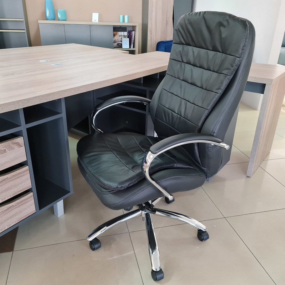 Крісло поворотне Q-154 чорна шкіра / екошкіра Дніпро - фото 7