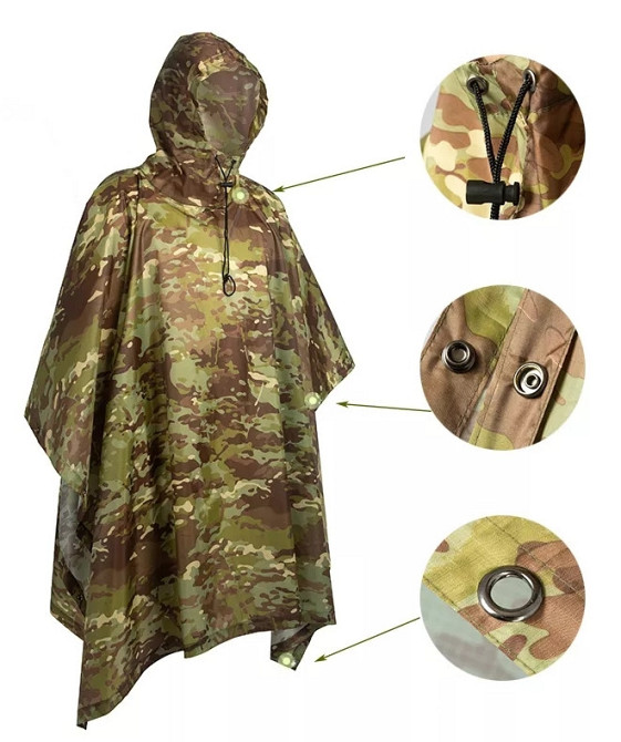 Пончо піксель дощовик тент водонепроникний проклеєний тактичний камуфляжний накидка Одеса - фото 6