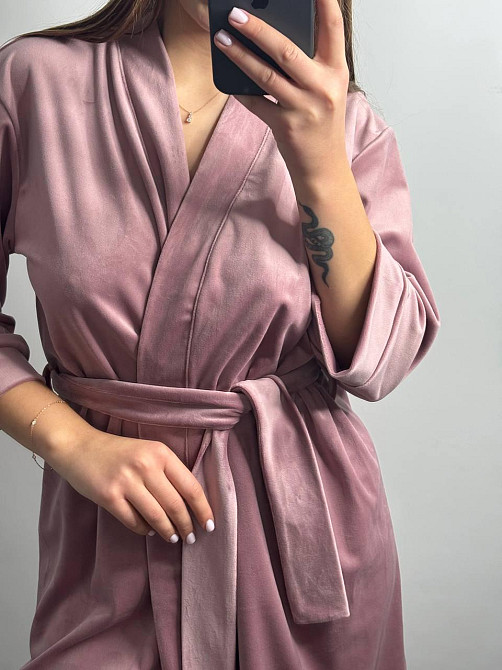 Халат жіночий велюровий під пояс Рожева пудра S Харків - фото 1