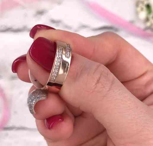 Кольцо Xuping 14216 размер 21, позолота РО, ширина 6мм, вес 3.7г, белые фианиты Киев