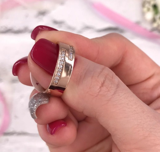 Кольцо Xuping 14216 размер 21, позолота РО, ширина 6мм, вес 3.7г, белые фианиты Киев - изображение 2