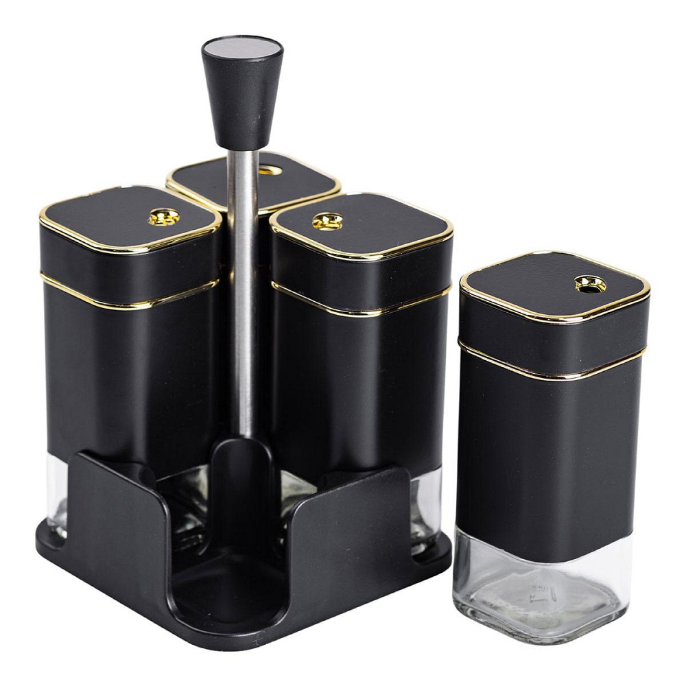 Набор для специй на подставке 4 предмета 10х10х17 см емкости для приправ 120 мл Черний HP-1306 Киев - изображение 3
