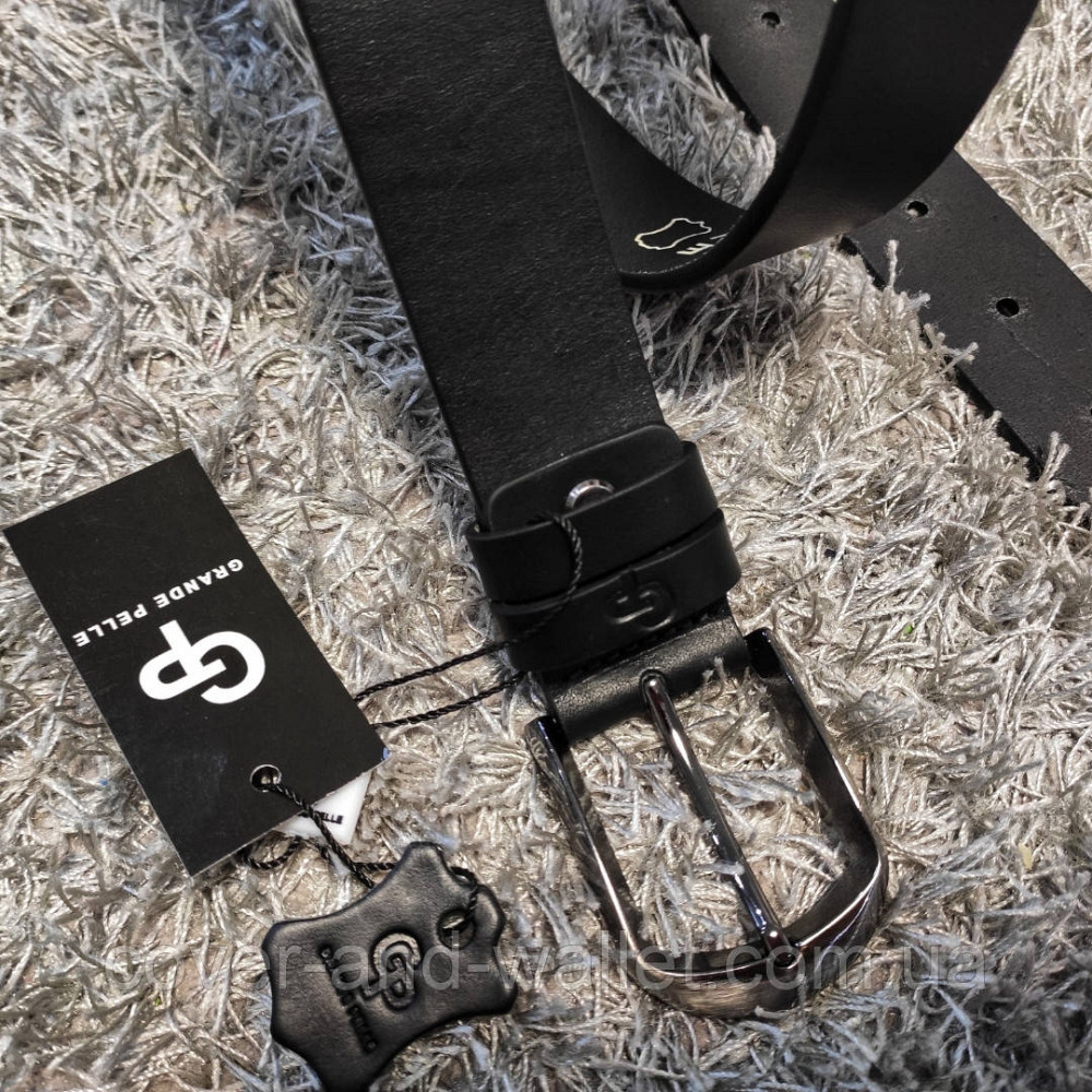 Черный мужской классический ремень из итальянской кожи 35мм Grande Pelle Labbro Киев - изображение 5