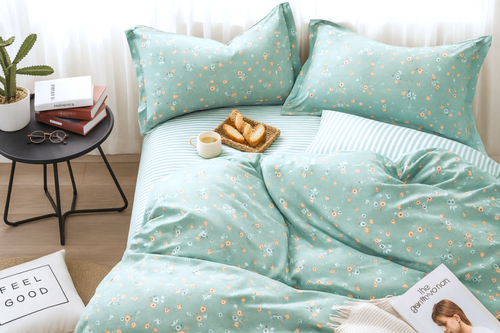 Комплект постільної білизни Ecotton Євро 210х220 см бірюзовий квіточки (рис.146) Коломия - фото 1