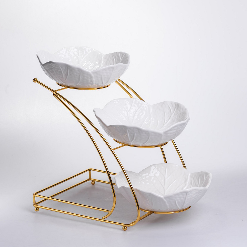 Yiwu Фруктовниця на 3 яруси фуршетна 36×22×33 (см) Біла з золотом C252 Коломия - фото 2