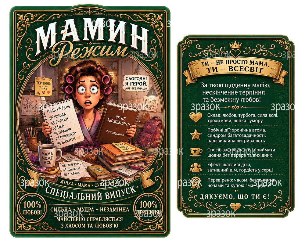 Комплект этикеток на бутылку «Мамин режим» — прикольный подарок маме с юмором и благодарностью Одесса - изображение 1