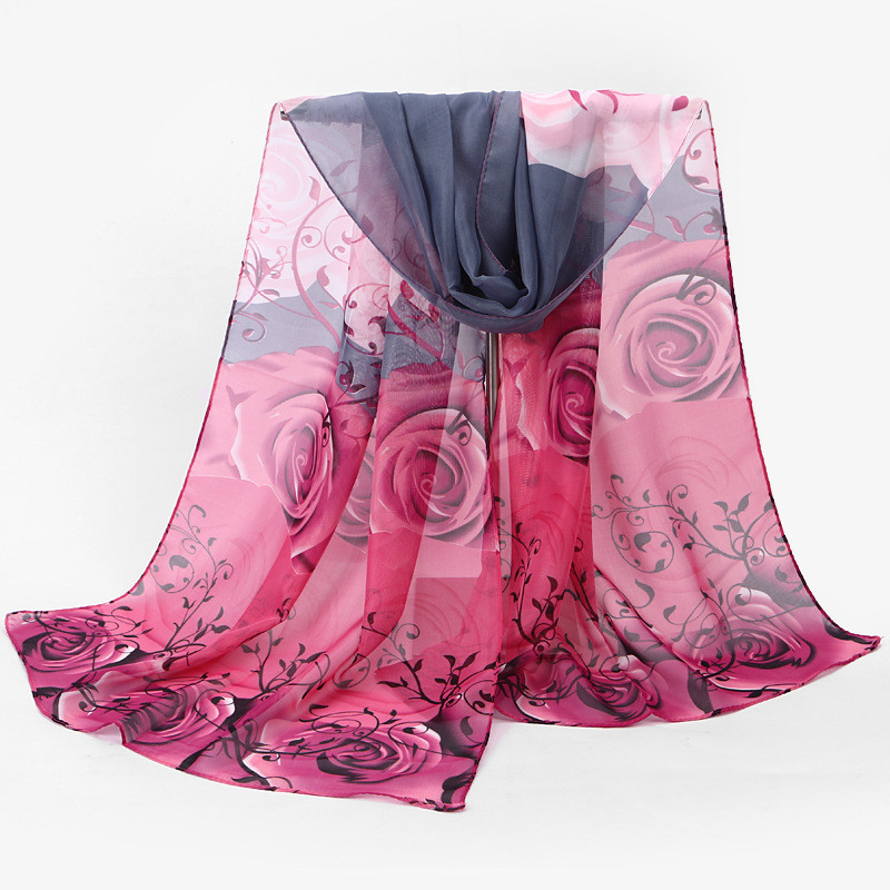Шарф с розами шифоновый 145 на 48 см серо-розовый Киев - изображение 5
