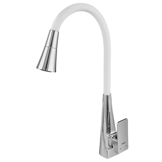 Кухонный смеситель MIXXUS ETNA 014-T NUT REFL.WHITE с хромированным корпусом и белым силиконовым изливом (MI8421) Харьков