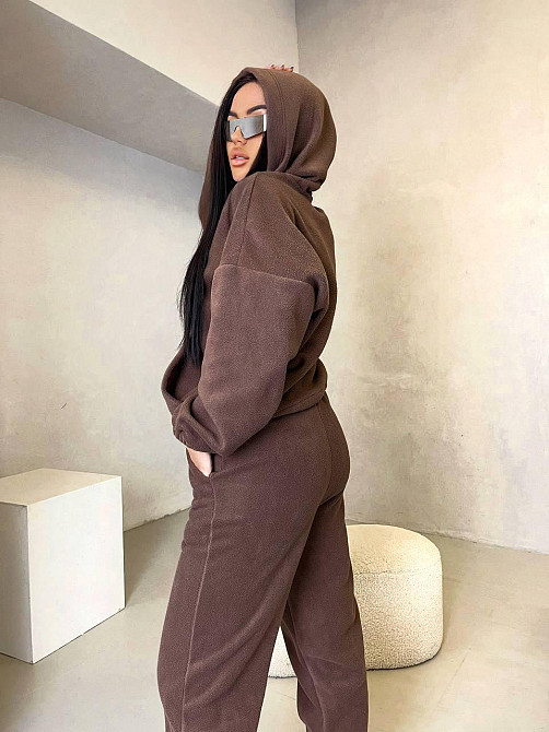 Женский теплый прогулочный костюм двойка: худи и штаны двусторонний флис Шоколадный, 46/48 Одесса - изображение 10