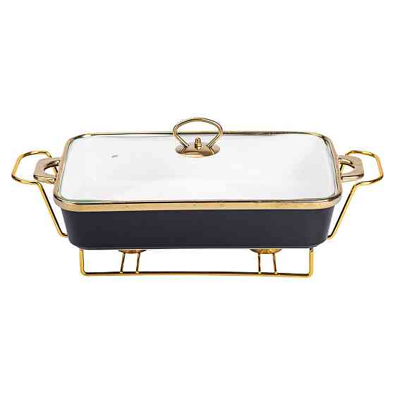 Yiwu Марміт порцелянаовий із скляною кришкою 40х22.5х15.5 см на металевій підставці 2 л Чорний Коломия