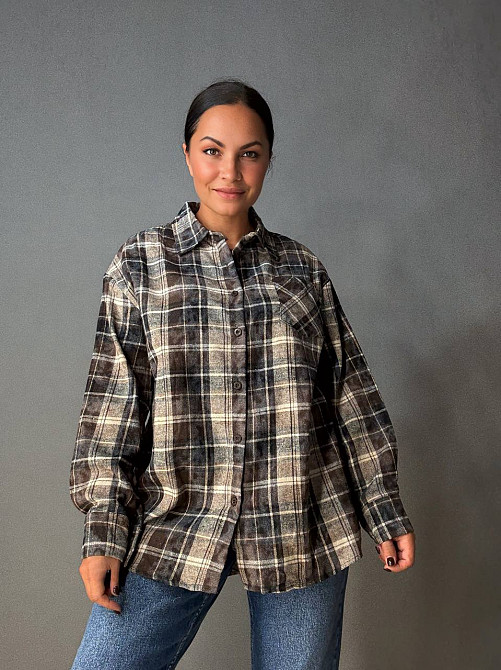 Сорочка жіноча YZY 7765 в клітинку оверсайз широка варена, темно-коричневий, one size Київ - фото 1