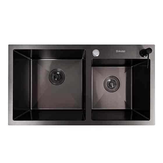 Кухонна мийка 78*43 PVD чорна на дві чаші VALESO Handmade (3.0/0.8) Коломыя