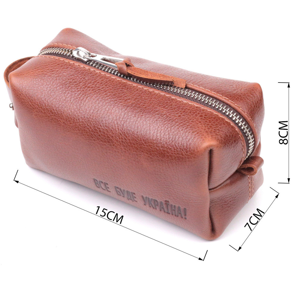 Компактна косметичка з гладкої шкіри на блискавці Світло-коричнева (GRANDE PELLE) Київ - фото 7
