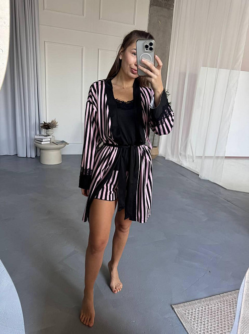 Жіночий домашній комплект четвірка: штани + майка + шорти + халат котон Одеса - фото 2