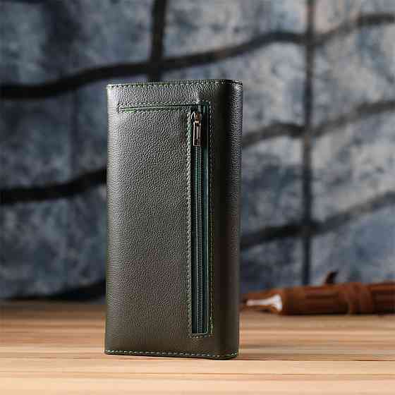 Горизонтальный кошелек у два сложения из натуральной кожи ST Leather 23067 Зеленый Киев