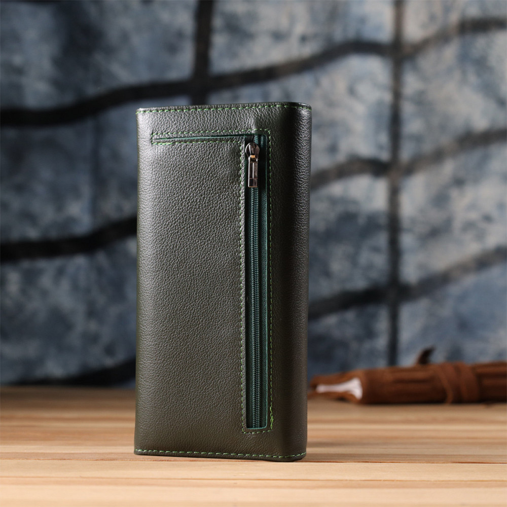 Горизонтальный кошелек у два сложения из натуральной кожи ST Leather 23067 Зеленый Киев - изображение 2