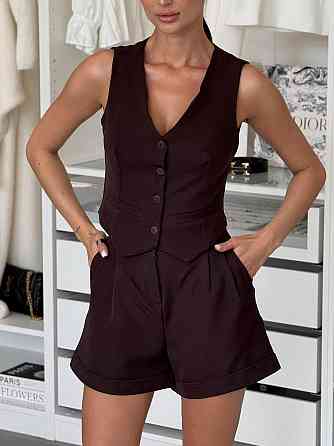 Жіночий базовий костюм-двійка: жилет і шорти костюмка Шоколад, 42/44 Одеса