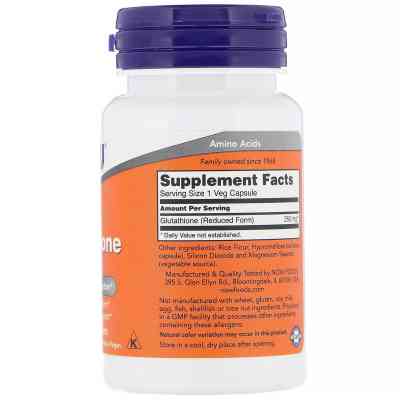 Аминокислота Now Foods Глутатион, Glutathione, 250 мг, 60 вегетарианских капсул (NOW-00096) Винница