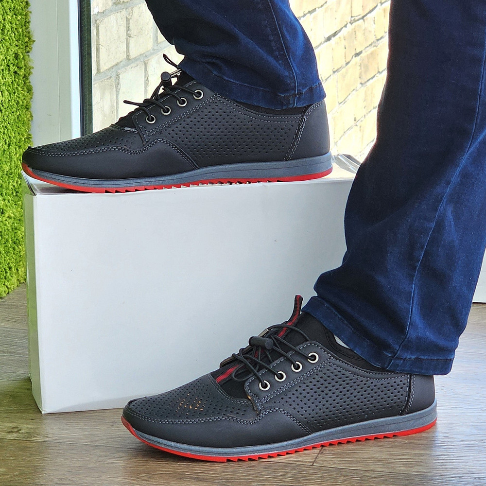 Чоловічі мокасини Літні Чорні Туфлі Сіточка Перфорований у дірочку (розміри: 40,41,42,43,44,45) - 218-2 Дніпро - фото 1