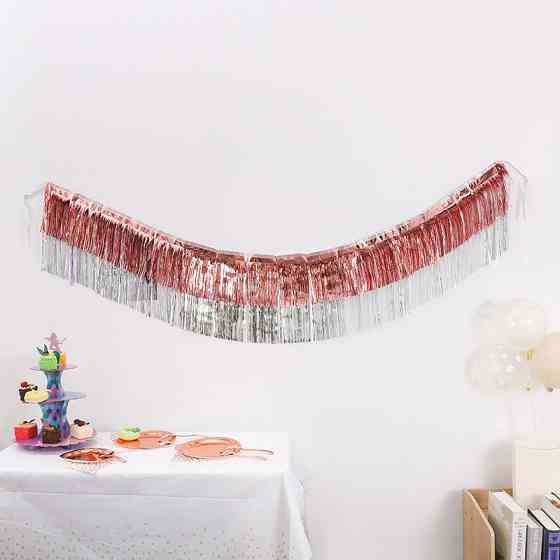 Гирлянда из дождика для фотозоны 180 на 35 см розовое золото с серебром Киев