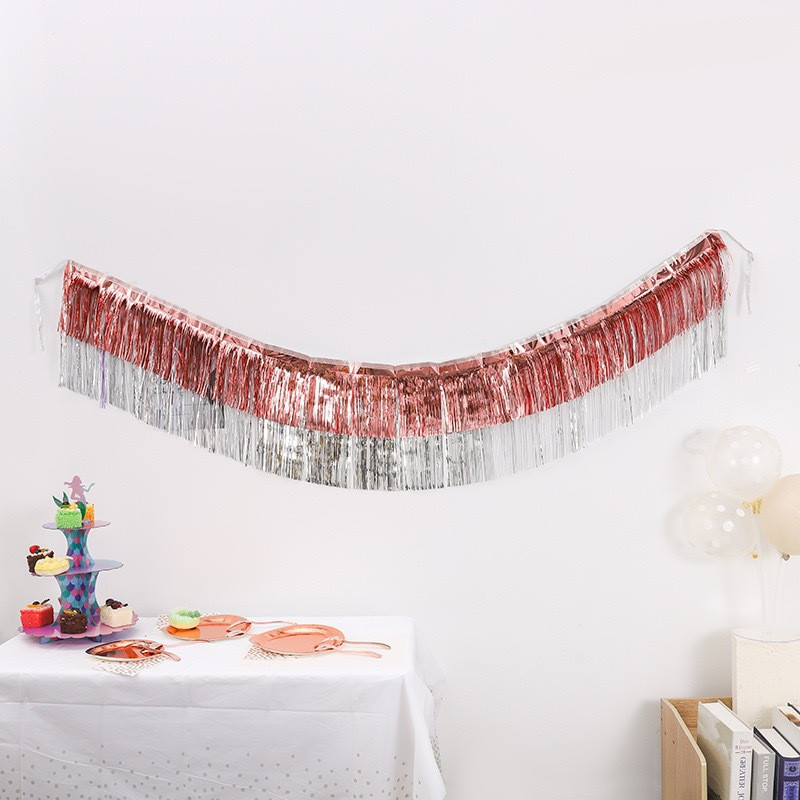 Гирлянда из дождика для фотозоны 180 на 35 см розовое золото с серебром Киев - изображение 1