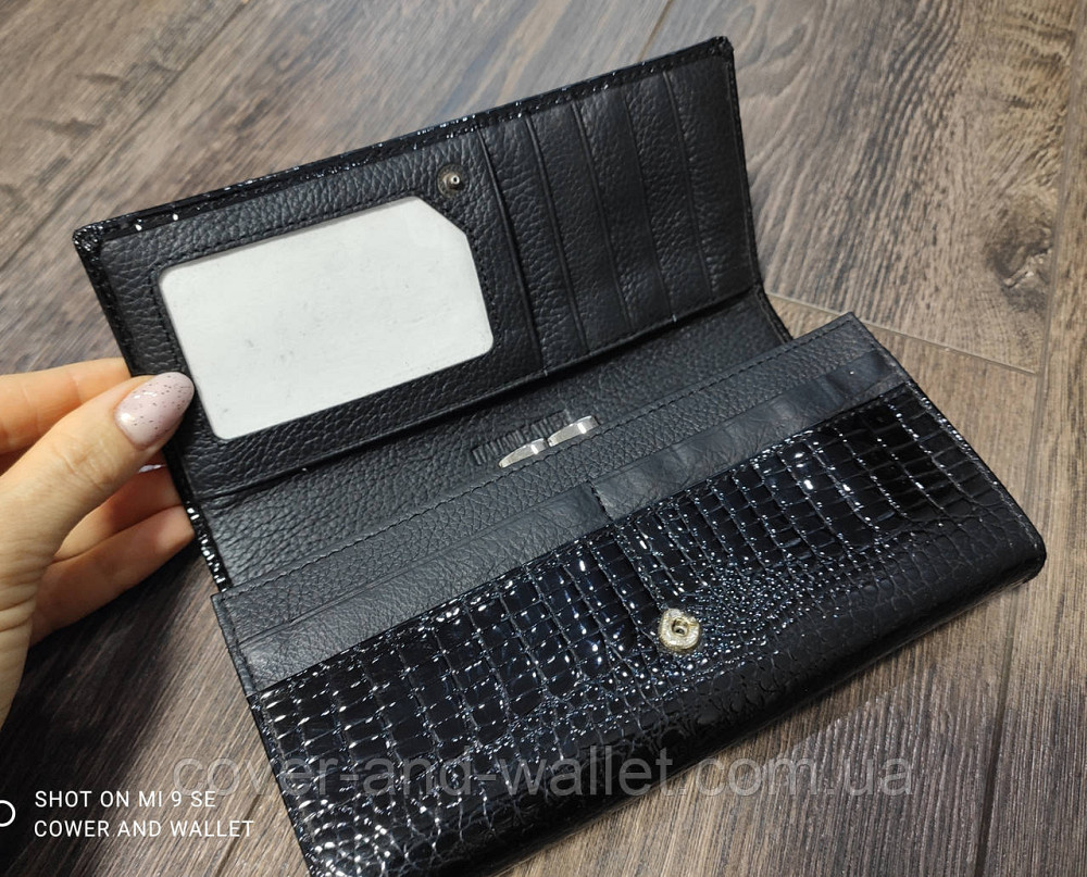 Черный лаковый женский кожаный кошелек с монетницей Horton AE 150 Киев - изображение 2