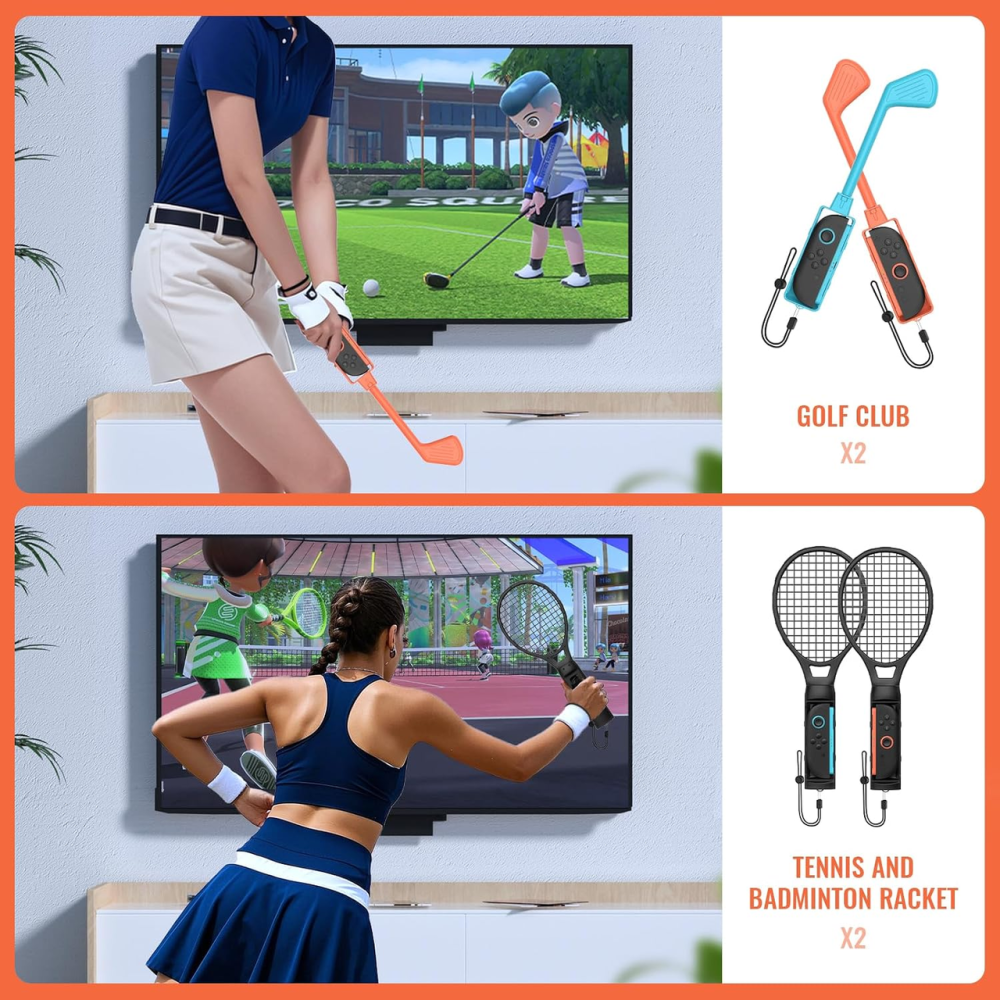 Набір спортивних аксесуарів JDDWIN для Nintendo Switch 2, 12 в 1, теніс, гольф, Chambara, ремінці, ручки Joy-Con Київ - фото 3