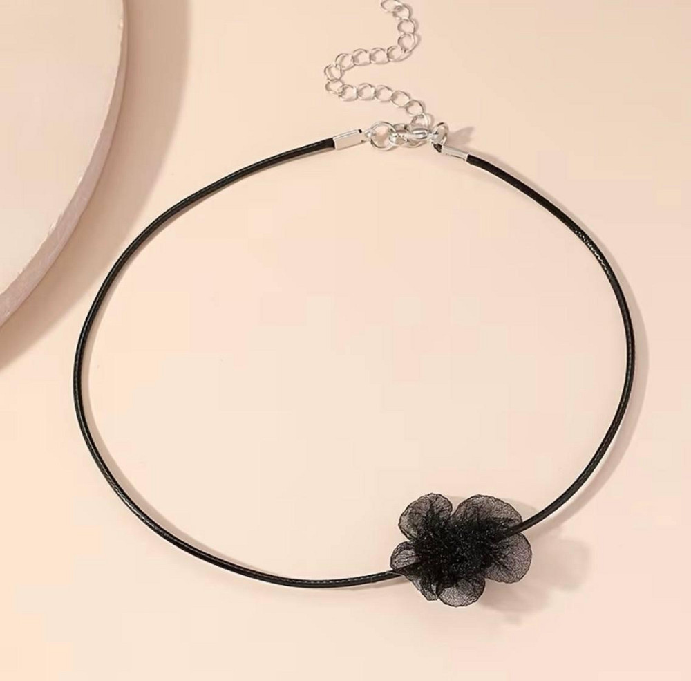 Чокер на шею с цветком черный минималистичный женский чокер ожерелье Киев - изображение 1