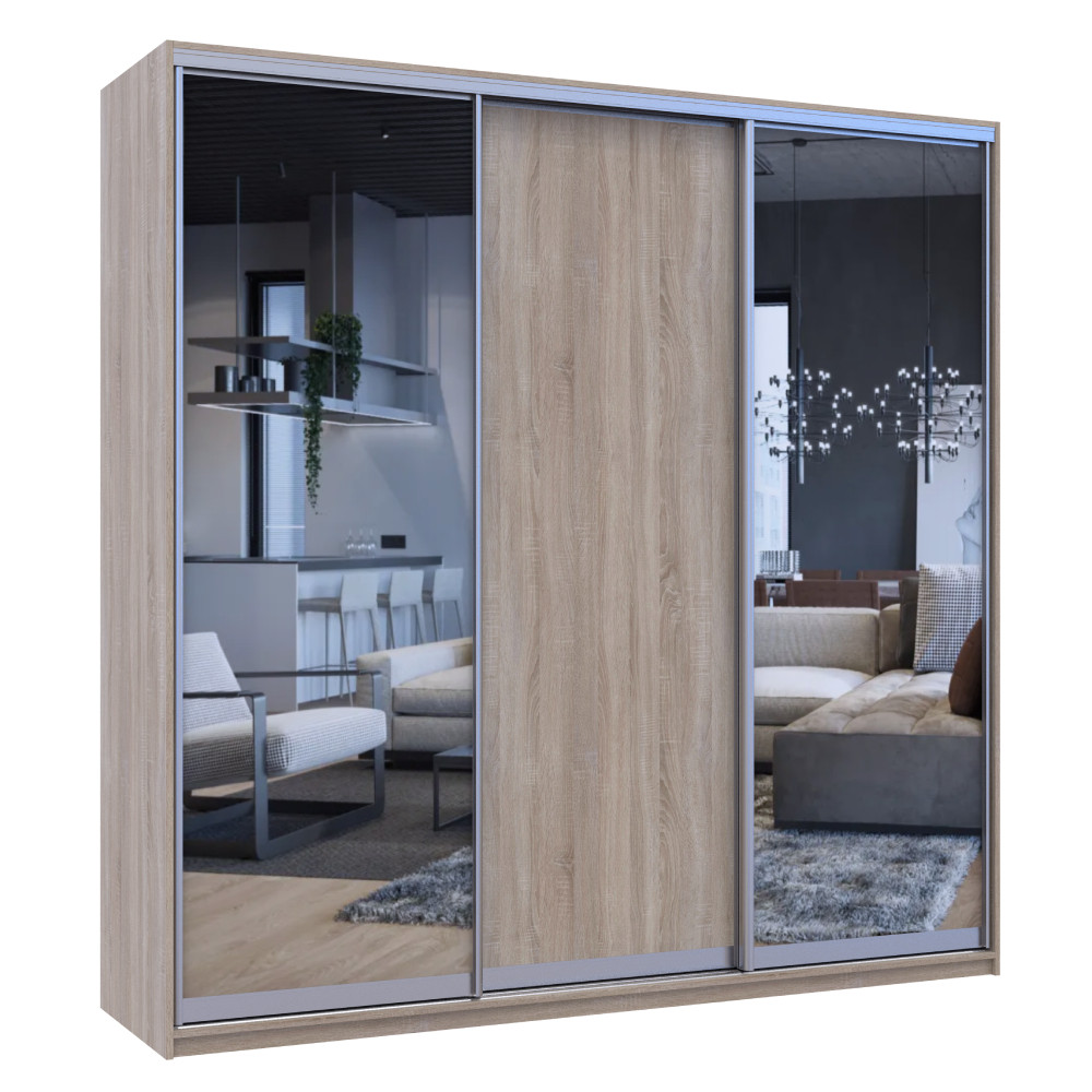 Шкаф-купе трехдверный Doros Сити Лайт 225х60х225 см Дуб сонома/2 Зеркала (DRS-011097) Днепр - изображение 6