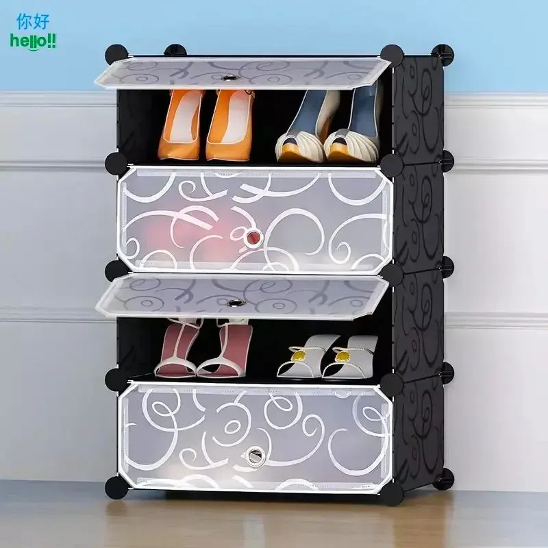 Шкаф пластиковый для обуви MP A1-4, 37x37x90 см, Черный / Тумба для обуви на 4 секции / Шкаф для обуви Коломия - фото 2