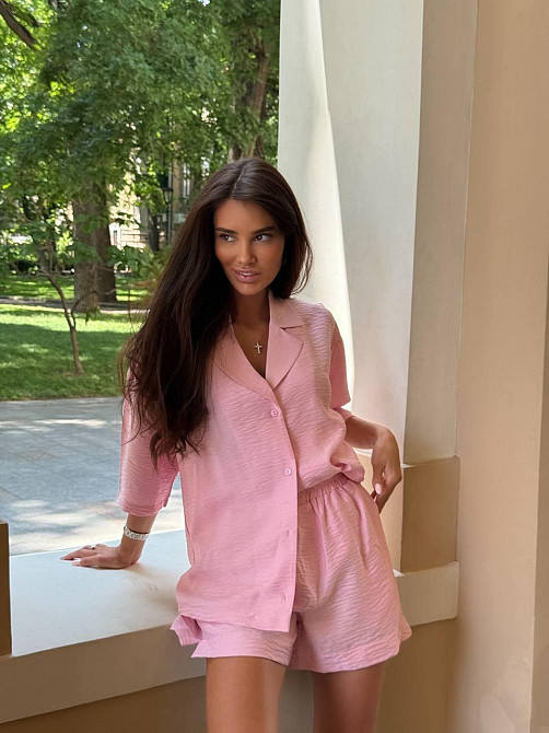 Женский летний базовый костюм двойка: шорты + рубашка свободного кроя лен бохо 46/48, Барби Одесса - изображение 10