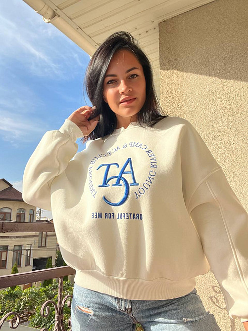 Свитшот женский OLIVIA 2479 широкий оверсайз утепленный вышивка рисунок one size, белый, one size Киев - изображение 13