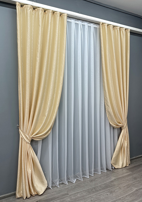 Комплект готовых штор VR-Textil Жаккард № 1727ш Кремовый 150х285 см 2 шт (33-0649) Киев - изображение 3