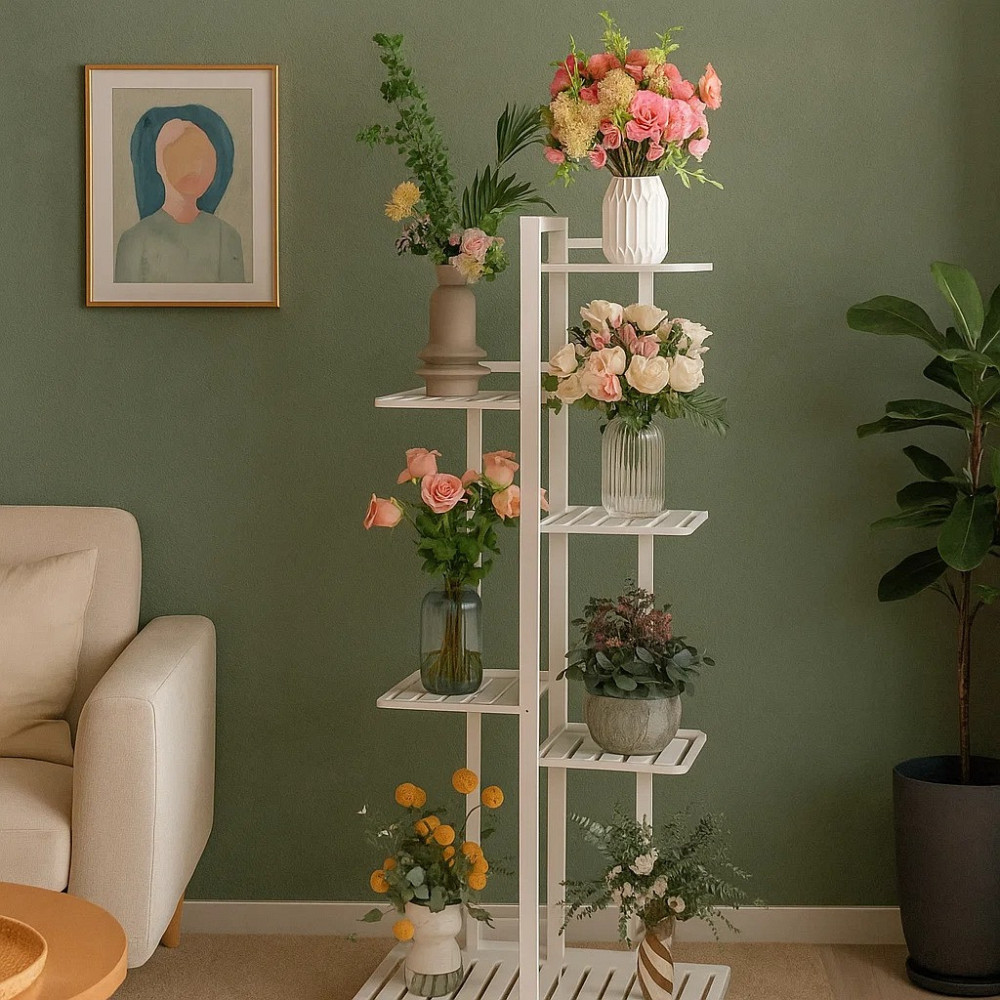 Підставка для рослин, полиця для квітів в кімнату, стелаж на колесах, металевий на 7 ярусів, білий Кам'янець-Подільський - фото 3