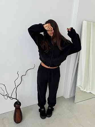 Жіночий теплий спортивний костюм: кофта та штани турецький двосторонній фліс Чорний, 46/48 Одеса