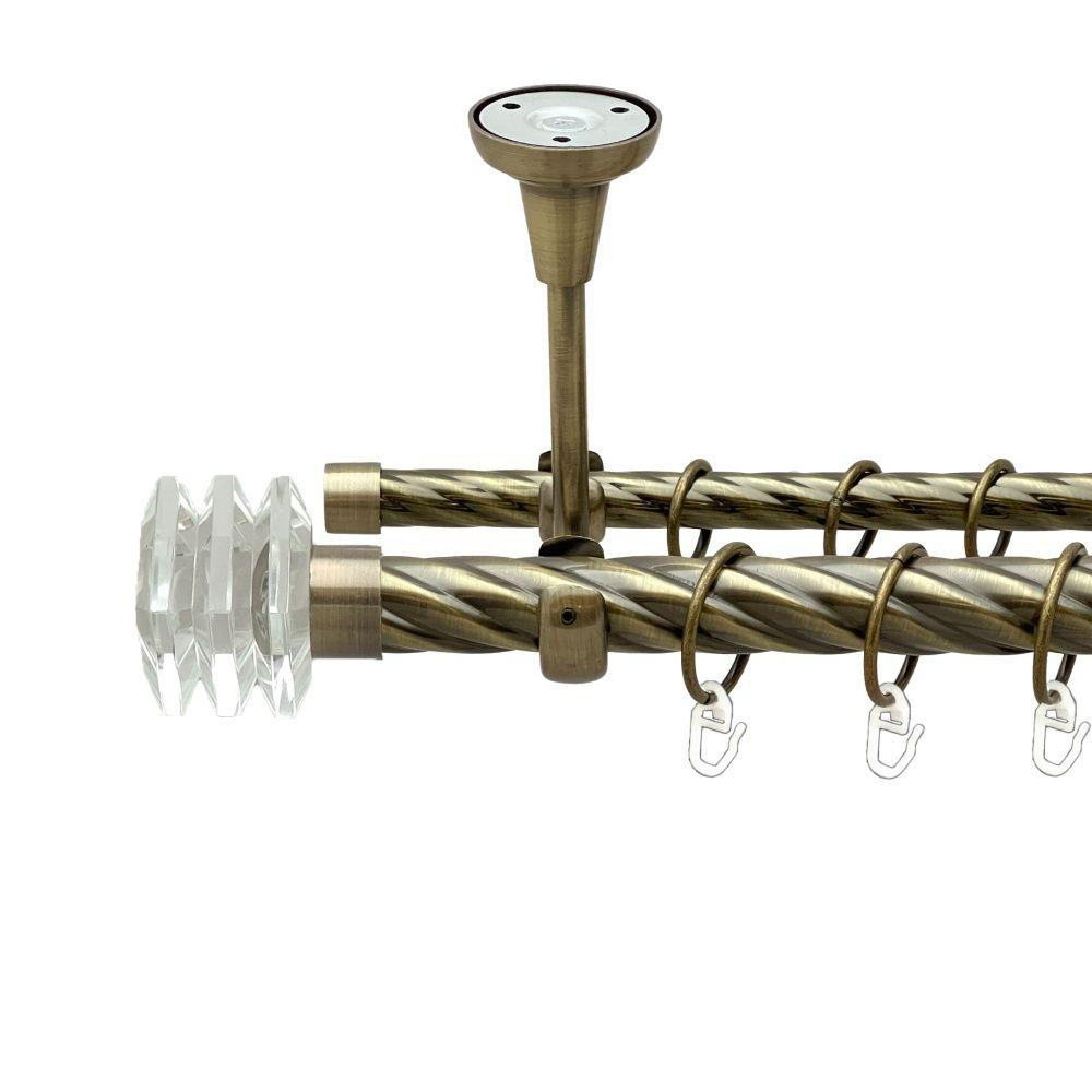 Карниз Orvit Міліора металевий дворядний відкритий до стелі скручена труба кільце металеве Антик 25\16 мм 200 см (00-00018999) Львів - фото 1