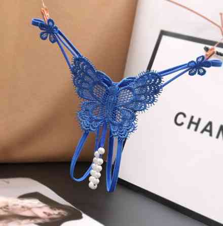 Трусики с жемчугом эротические синие 