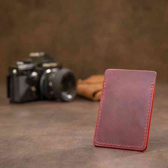 Вінтажний шкіряний картхолдер Бордовий (GRANDE PELLE) Київ