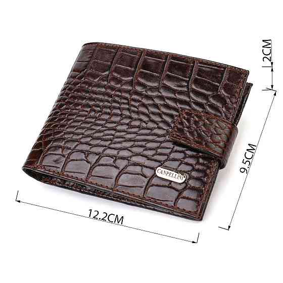 Функціональний горизонтальний гаманець для чоловіків з натуральної шкіри з тисненням під крокодила CANPELLINI 21885 Коричневий Київ