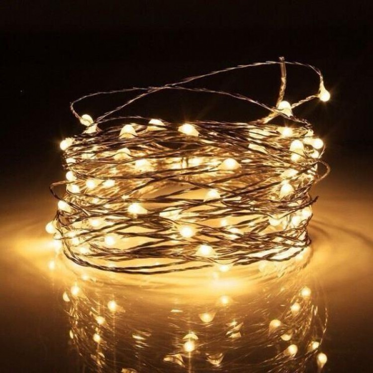 Гирлянда светодиодная роса на батарейках и USB 10 м, 100 LED (Желтый) Винница - изображение 1