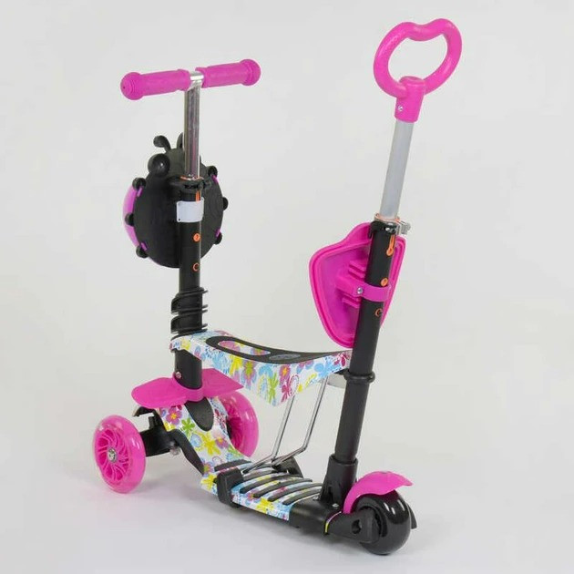 Самокат біговел триколісний Best Scooter з батьківською ручкою підсвічуванням коліс Рожевий абстракція(62310) Чернігів - фото 6