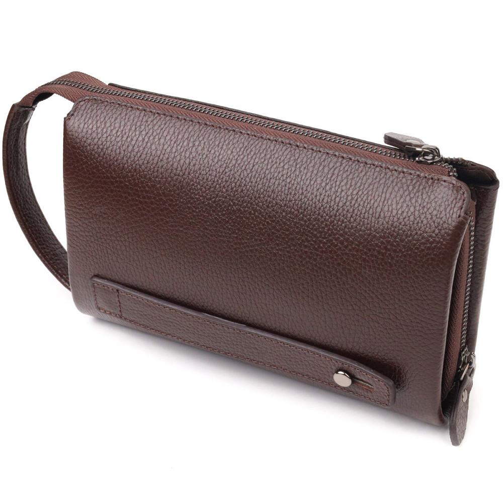 Красивый мужской клатч из натуральной зернистой кожи Коричневый (CANPELLINI) Киев - изображение 6